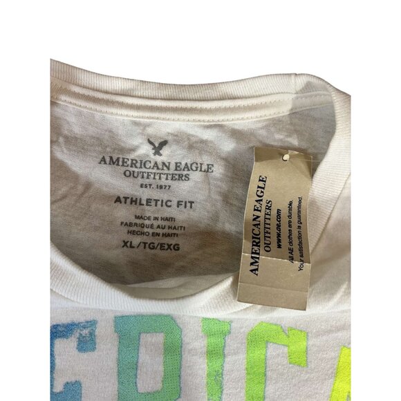 American Eagle Outfitters Athletic Fit White T-Shirt With Colorful Lettering XL - Picture 4 of 4